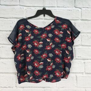 Frenchie cropped floral rayon blouse